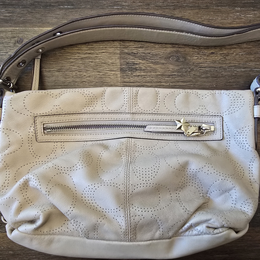 Coach Beige Perforated Shoulder Bag